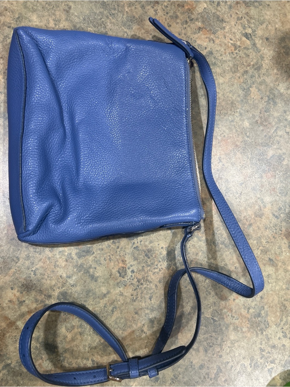 kate spade Blue Pebbled Leather Shoulder Bag with Gold-Tone Zip - Picture 2 of 3